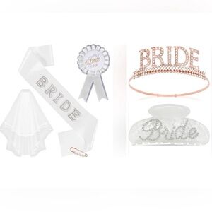 Bridal Shower Bachelorette Party Bride Celebration Tiara Sash Pin Veil Bundle